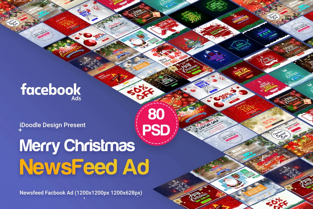 Merry Christmas NewsFeed Banners Ad - 80PSD插图