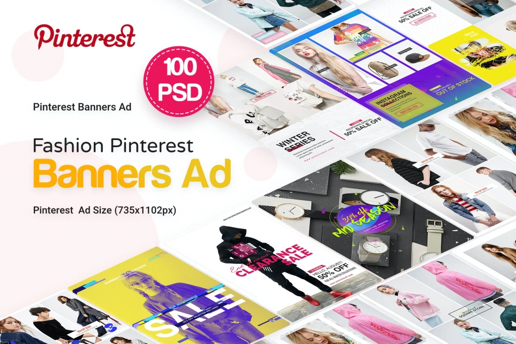 Fashion Pinterest Pack Banners Ad - 100 PSD插图