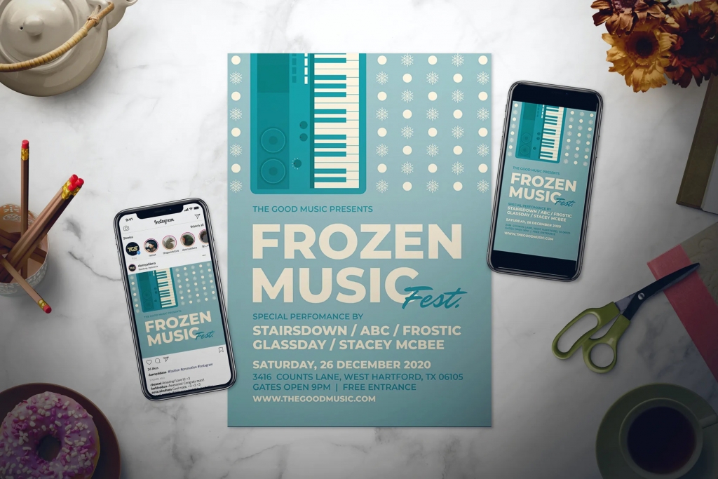 Retro Winter Music Flyer Set插图
