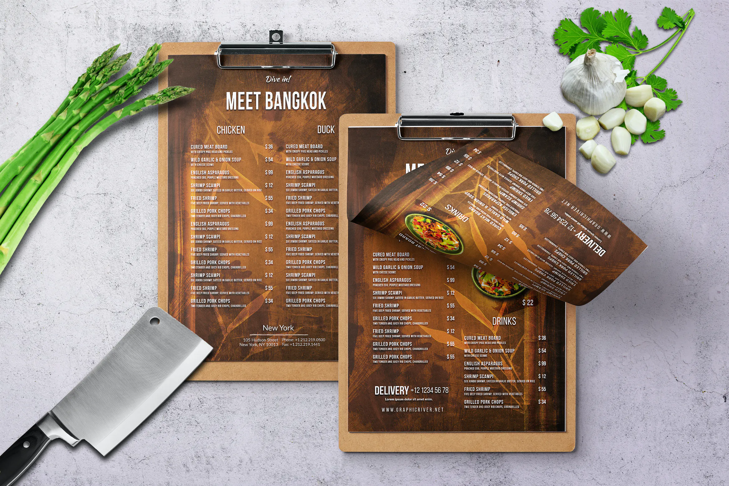 Thai A4 & US Letter Single Page Food Menu All items/Graphic Templates/Print Templates