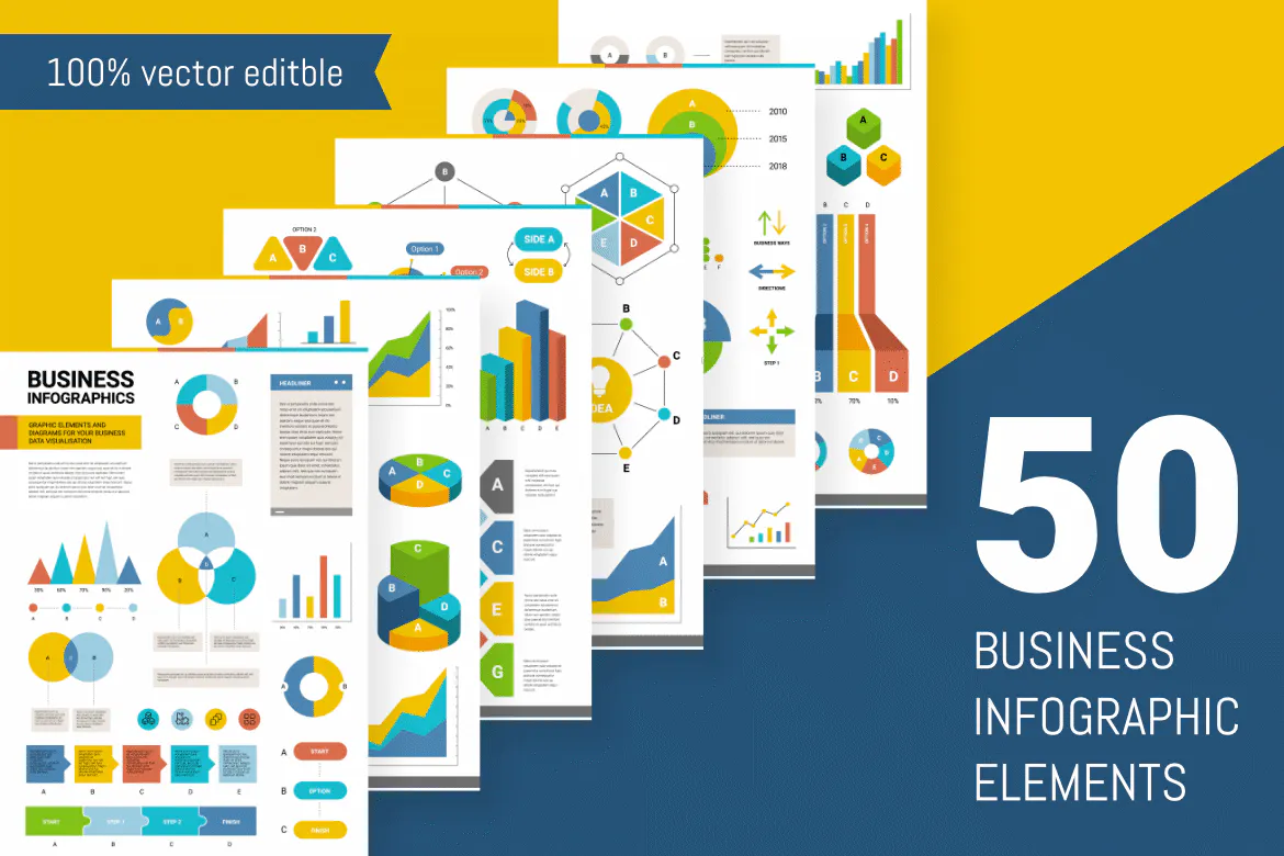 Set of 50 business infographic elements插图