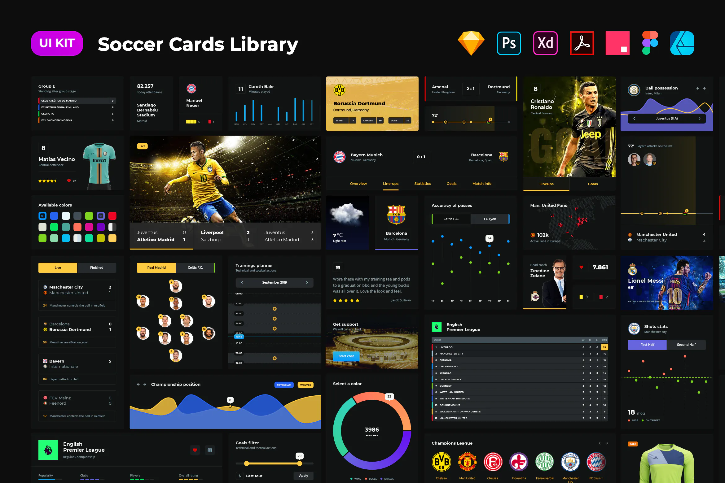 Soccer cards dark UI插图