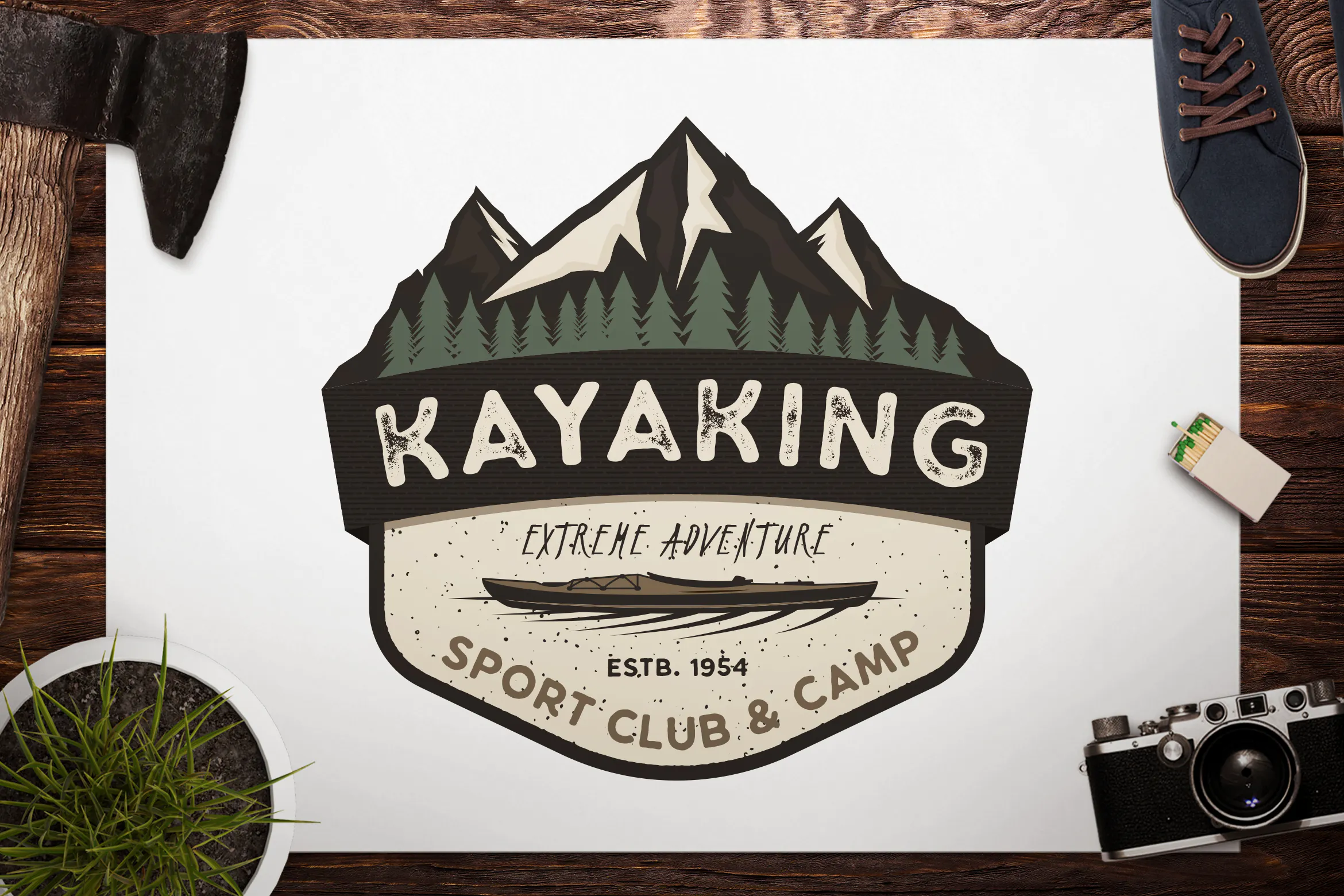 Kayak Retro Badge / Camping Adventure Logo插图