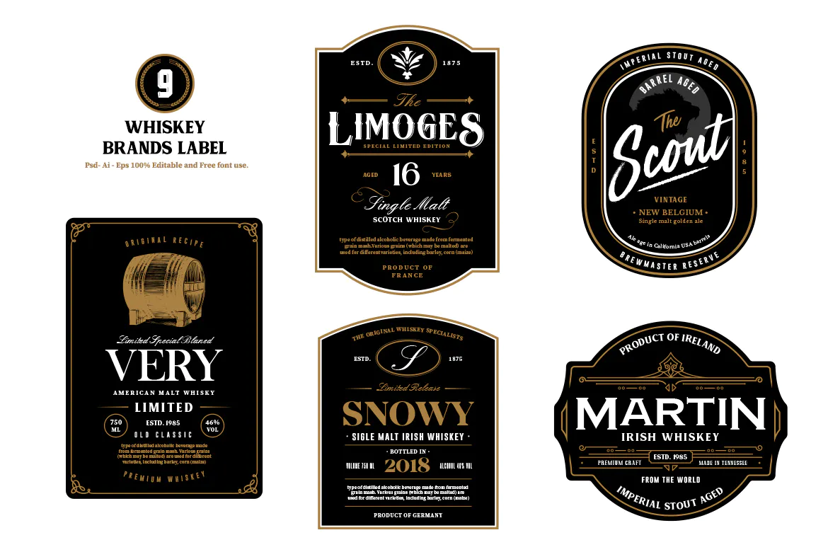 9 Whiskey Brands Label V2插图3