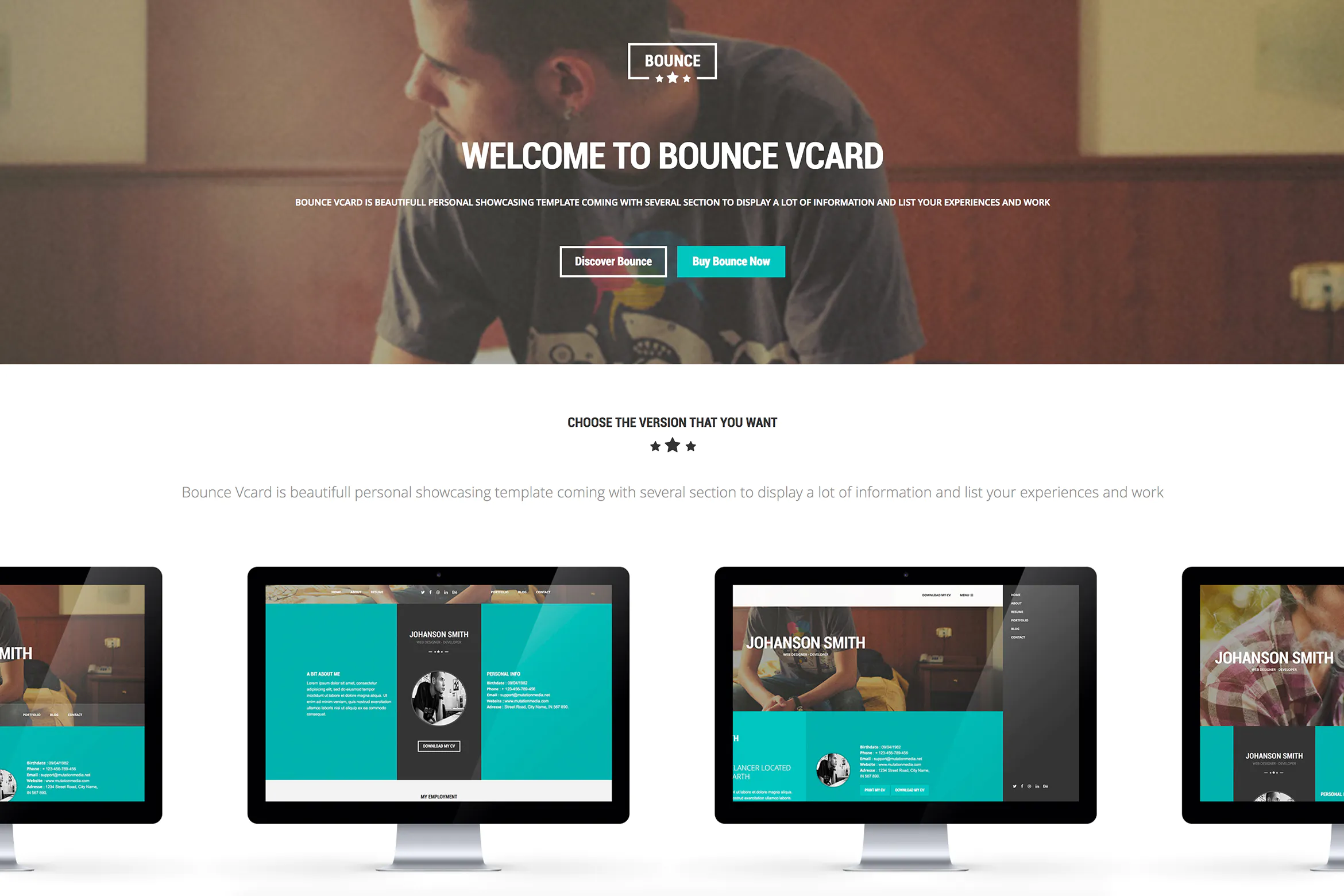 BOUNCE - Responsive One Page Vcard Template