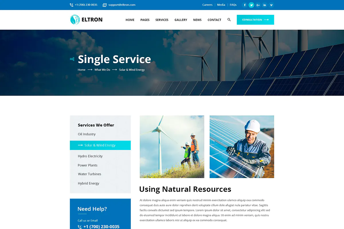 Eltron - Solar Energy Elementor WordPress Theme插图5