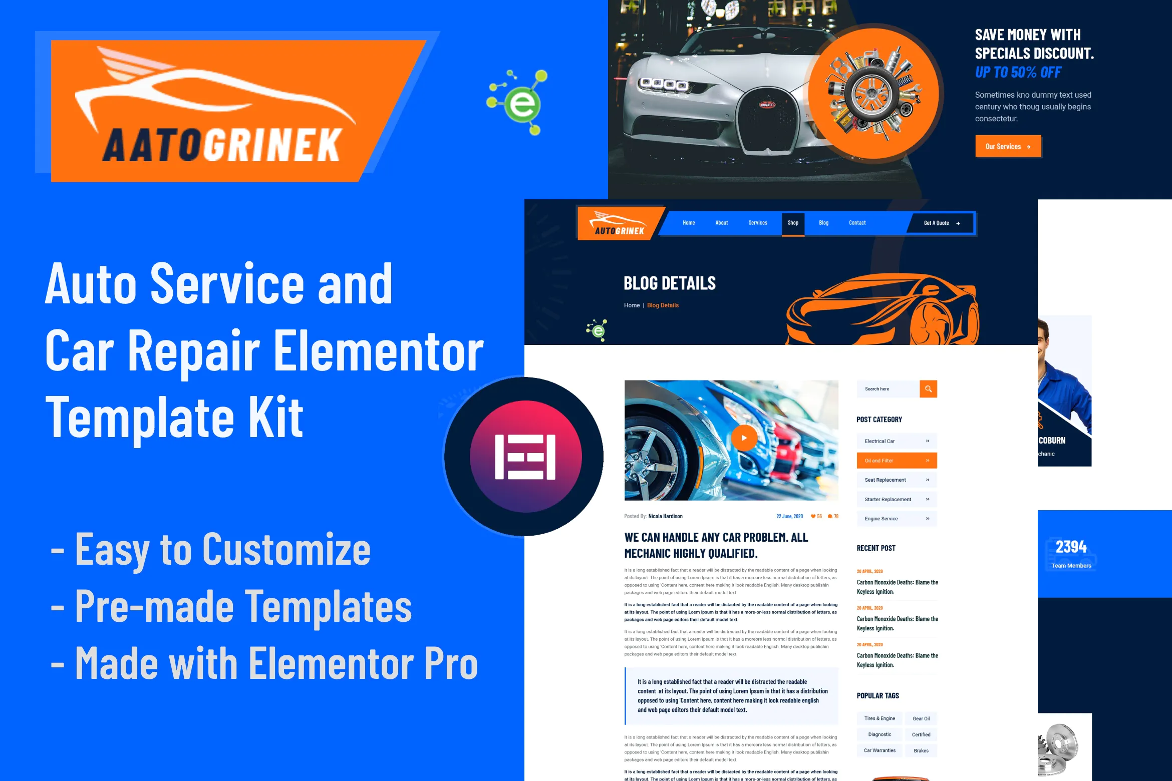 Aatogrinek - Auto Service & Car Repair Elementor Template Kit插图