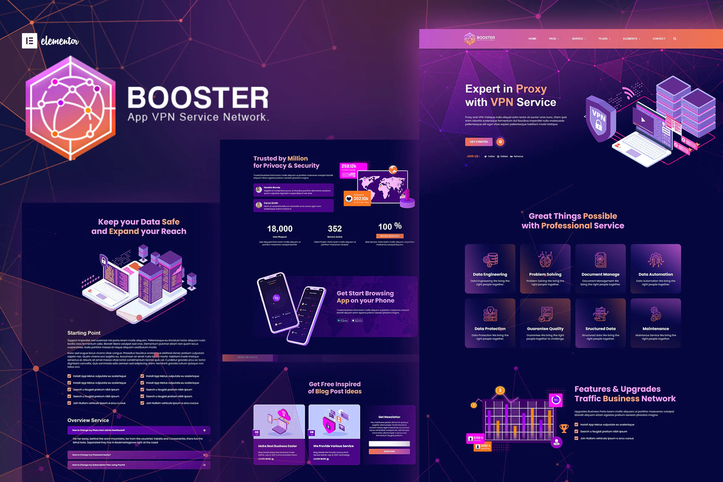 Booster - Proxy & App VPN Service Elementor Template Kit插图