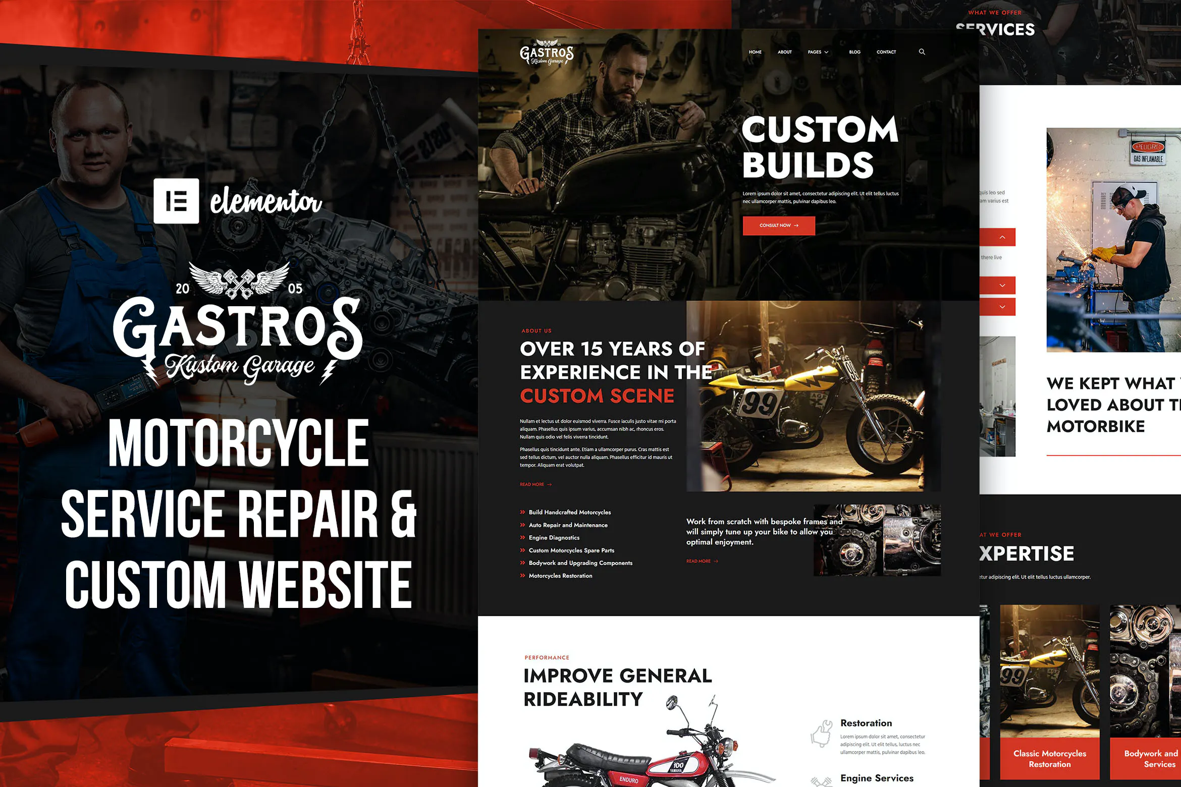Gastros Garage - Motorcycle Service Repair Elementor Template Kit插图