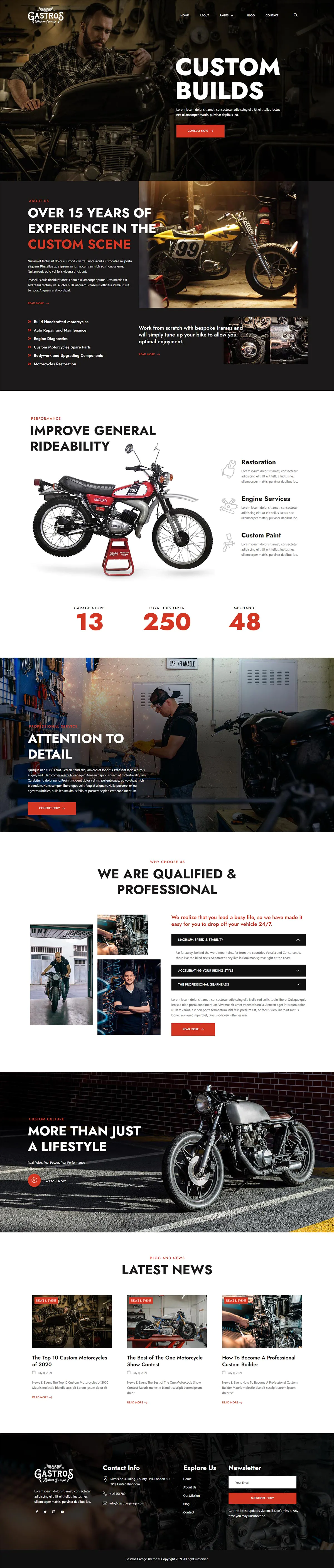 Gastros Garage - Motorcycle Service Repair Elementor Template Kit插图1