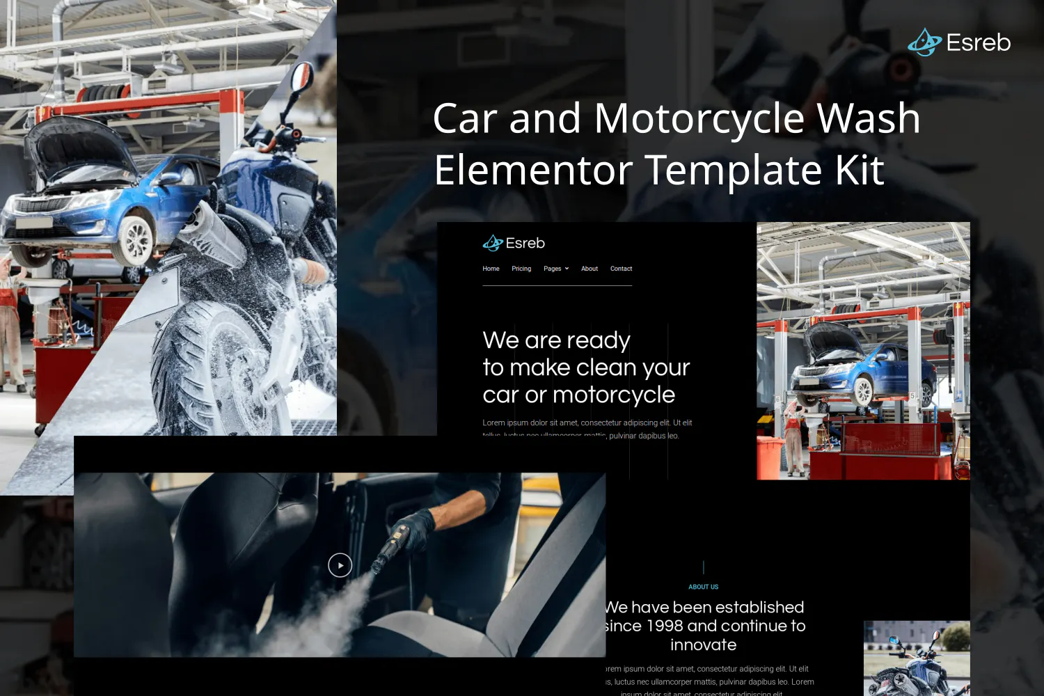 Esreb - Car & Motorcycle Wash Elementor Template Kit插图