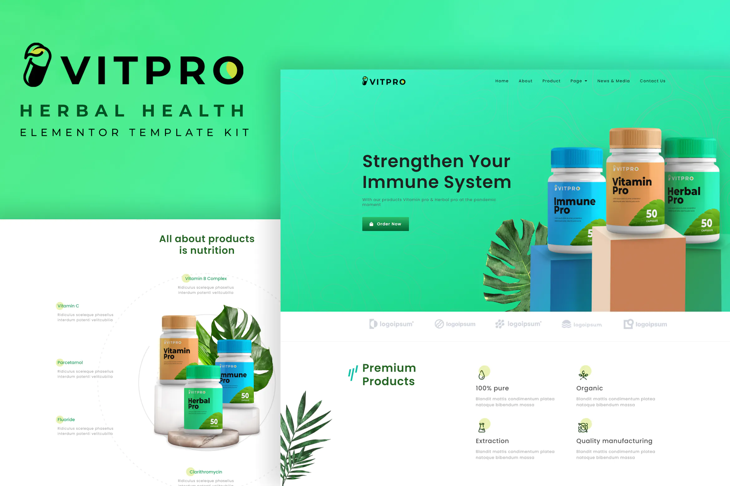 Vitpro - Herbal Health Elementor Template kit插图