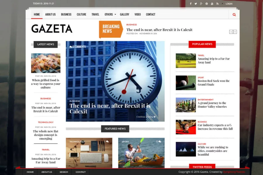 Gazeta - 新闻与杂志Drupal 8主题