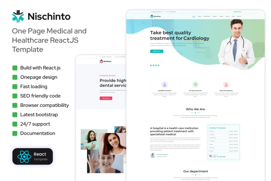 Nischinto - Medical & Healthcare ReactJS Template